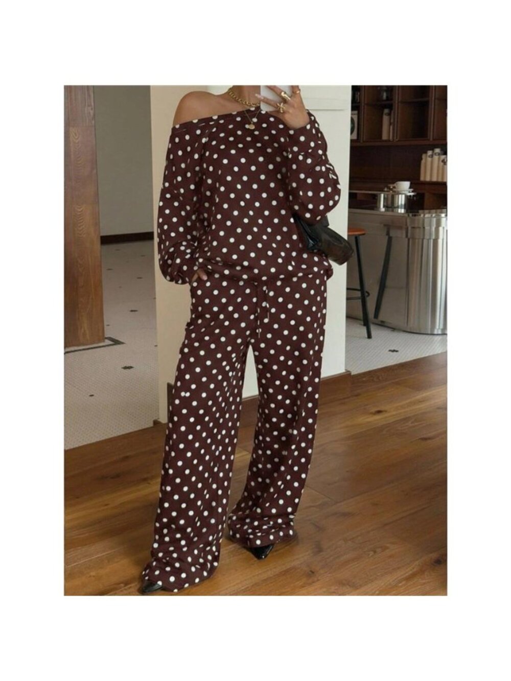 Polka Dot Boat Neck Top and Pants Set